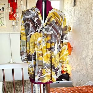 Yellow and Gray Print Nicole Miller Blouse